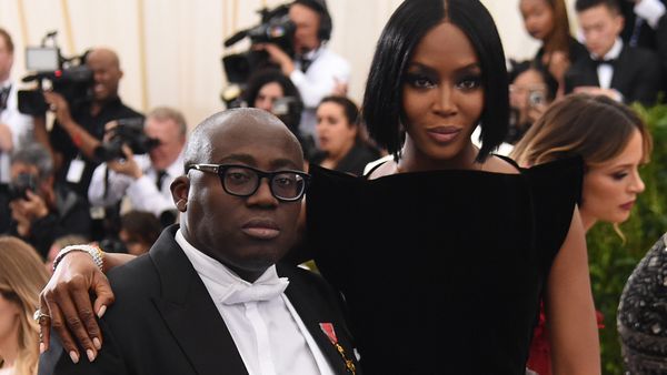 Incoming UK Vogue editor Edward Enninful with Naomi Campbell. Image: Getty