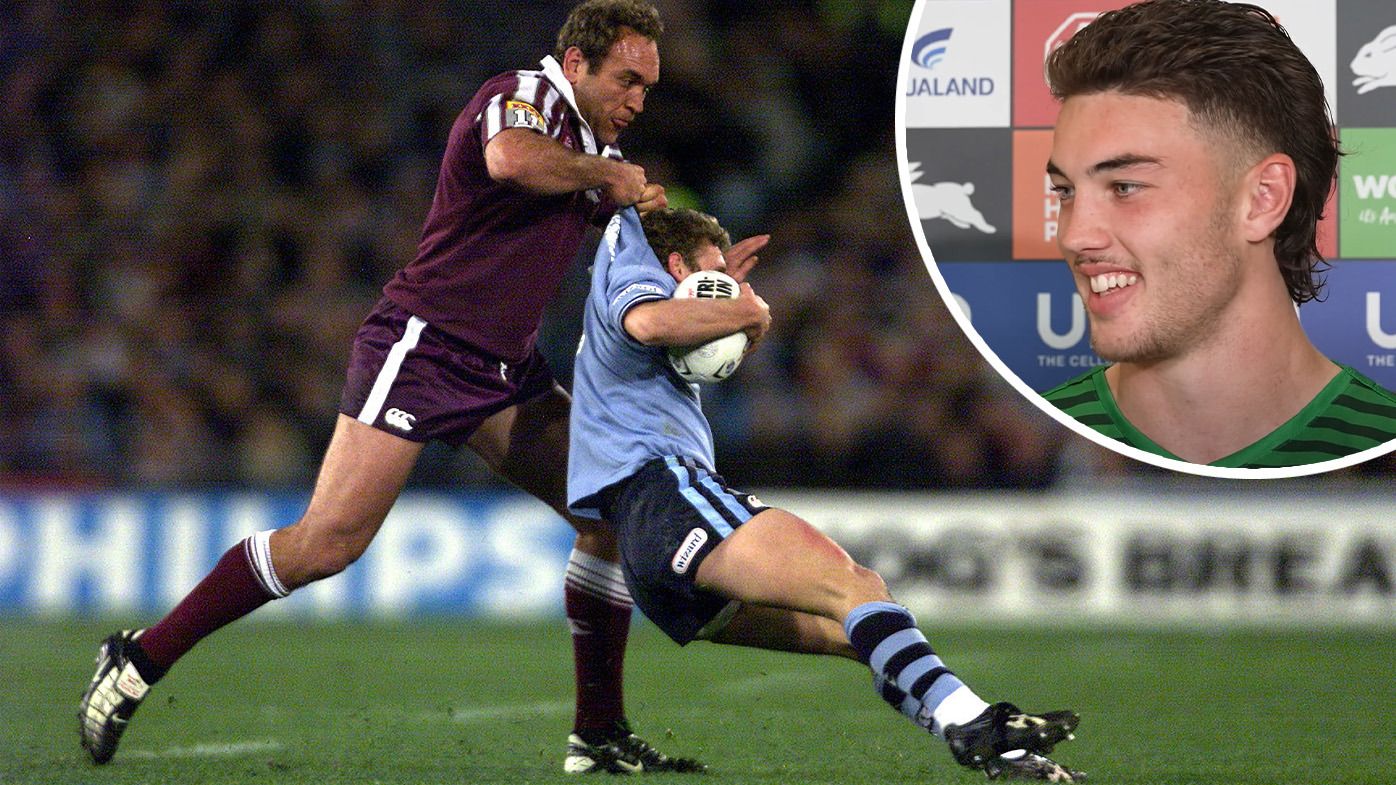 Gorden Tallis manhandling Brett Hodgson and (inset) Tallis Duncan.