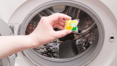 Laundry detergent pod in a washing machine