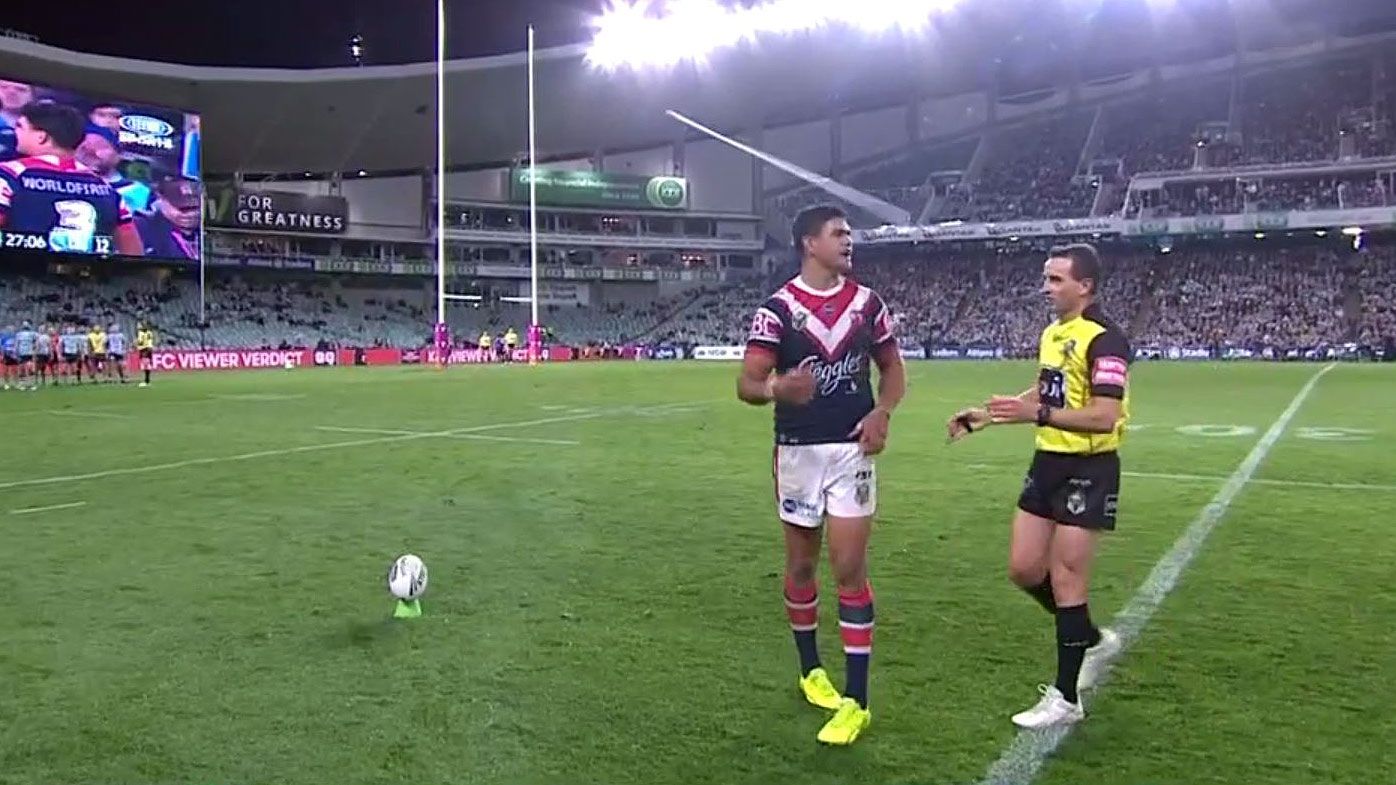 NRL: Crowd member throws projectile at Sydney Roosters' Latrell Mitchell in qualifying final