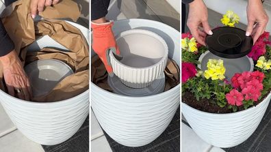 DIY water fountain made using plant pots