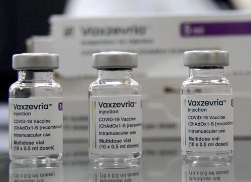 FILE - Vaxzevria COVID-19 vaccine, previously COVID-19 Vaccine AstraZeneca, are pictured at the Assad Iben El Fourat school in Oued Ellil, outside Tunis, on Aug.8, 2021. 