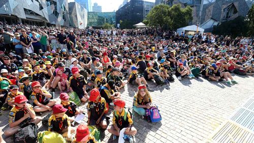 Scouts gathered in Federation Square in Melbourne.