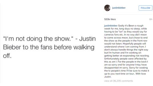 Bieber quoted himself in his Instagram apology. (Instagram / @justinbieber)