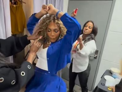 Serena Williams backstage at the Super Bowl