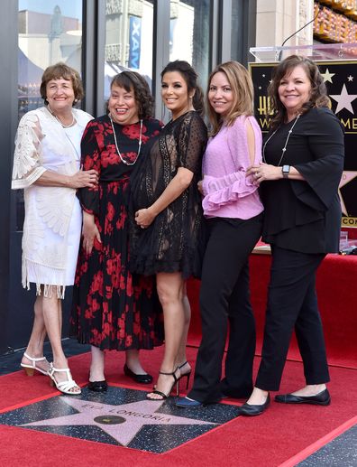 Actress Eva Longoria, mum Ella Eva Mireles, sisters Esmeralda, Liza and Emily attend the actress' Hollywood Walk of Fame ceremony in April 2018.