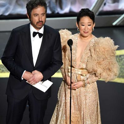 Ray Romano and Sandra Oh speak onstage during the 92nd Annual Academy Awards at Dolby Theatre on February 09, 2020 in Hollywood, California.