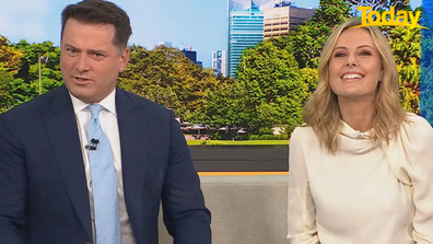 The moment Karl Stefanovic noticed his socks had been acquired. 