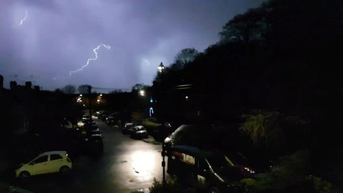 andout taken with permission from the Twitter feed of @ds_nyquist of lightning in Coventry. (AAP)