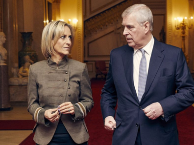 Emily Maitlis from BBC Newsnight walking with Prince Andrew ahead of their sit-down interview whcih received negative backlash.