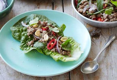 Beef larb with roasted rice