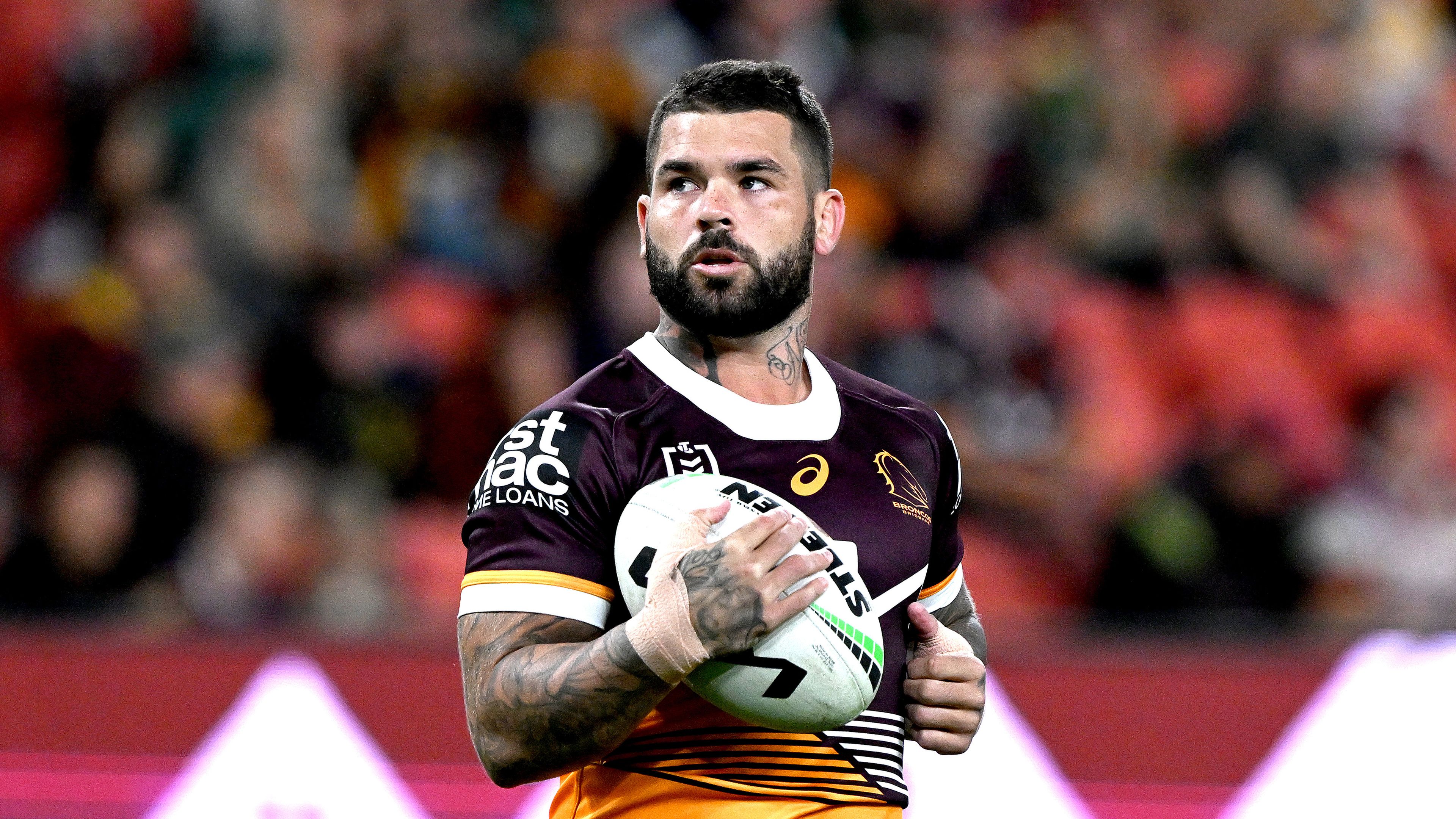 BRISBANE, AUSTRALIA - APRIL 28: Adam Reynolds of the Broncos during the warm up before the round nine NRL match between Brisbane Broncos and South Sydney Rabbitohs at Suncorp Stadium on April 28, 2023 in Brisbane, Australia. (Photo by Bradley Kanaris/Getty Images)