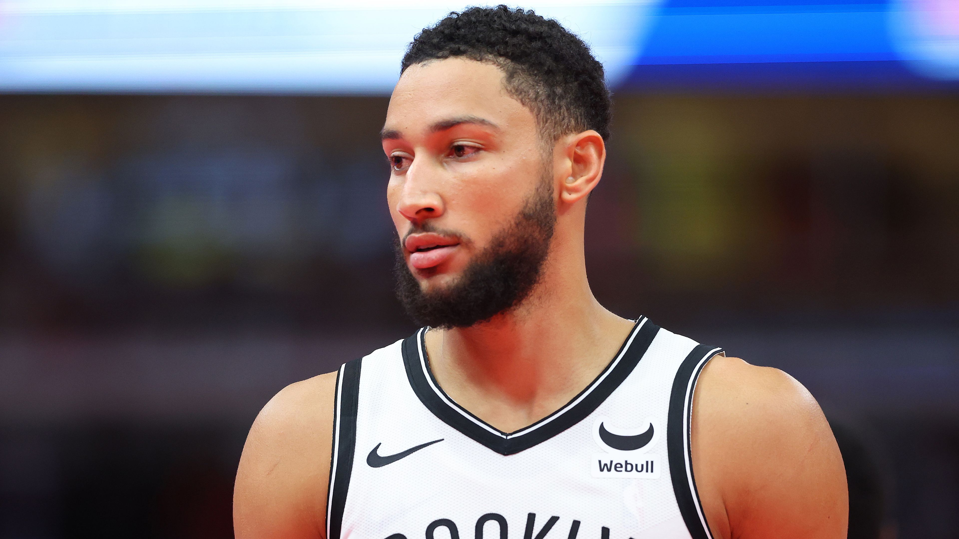 CHICAGO, ILLINOIS - NOVEMBER 03: Ben Simmons #10 of the Brooklyn Nets looks on against the Chicago Bulls in the first half of the NBA In-Season Tournament at the United Center on November 03, 2023 in Chicago, Illinois. NOTE TO USER: User expressly acknowledges and agrees that, by downloading and or using this photograph, User is consenting to the terms and conditions of the Getty Images License Agreement. (Photo by Michael Reaves/Getty Images)