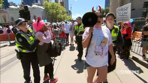 Pro-abortion protesters interrupted the March for the Babies outside of the Victorian Parliament building.