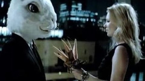Kate Moss seduces a rabbit for Basement