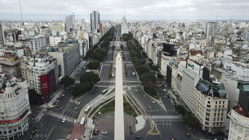 The 9 de Julio Boulevard almost devoid of traffic during the return to a strict lockdown  in Buenos Aires, Argentina,  July 1, 2020.