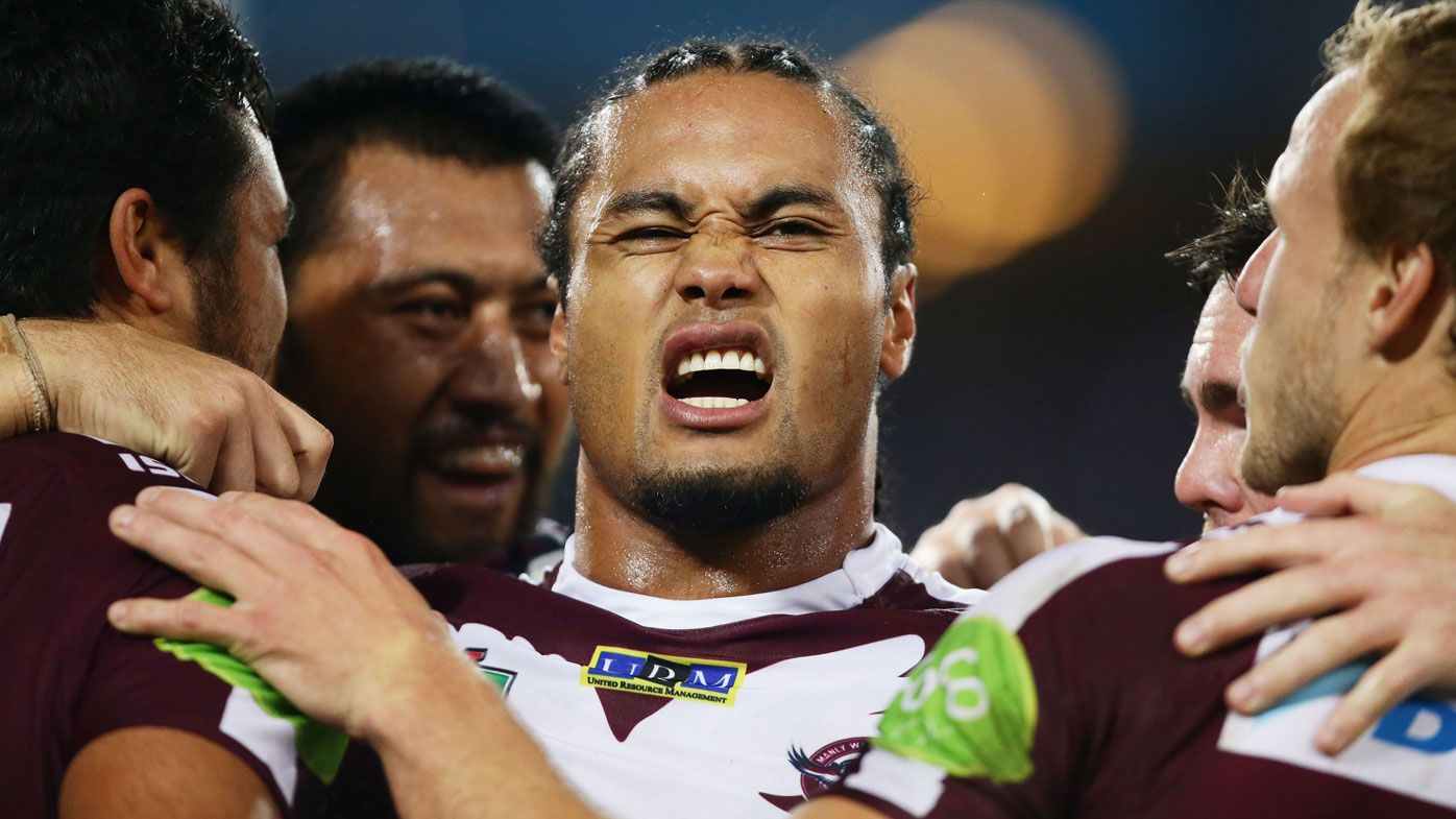 Steve Matai with Manly teammates. (Getty)