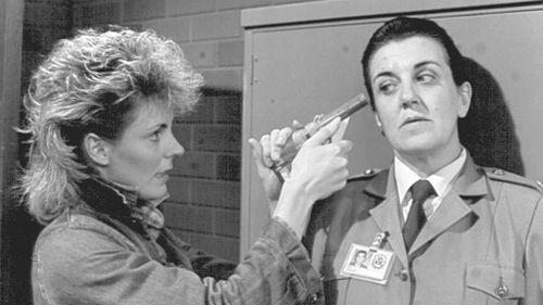 Top Dog Lou (Louise Siverson) and 'The Freak' (Maggie Kirkpatrick) in a tense moment during Prisoner. 