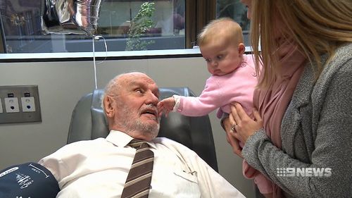 Mr Harrison has a rare antibody in his blood that makes it a highly demanded type among parents. Picture: 9NEWS.