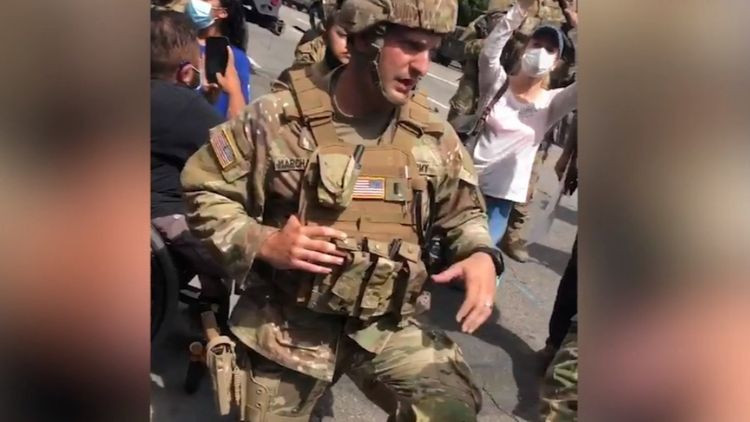 George Floyd Los Angeles Protests Us Soldiers Kneel With Marchers Sunset Boulevard