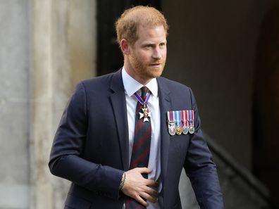 Britain's Prince Harry leaves after attending an Invictus Games Foundation 10th Anniversary Service of Thanksgiving at St Paul's Cathedral in London, Wednesday, May 8, 2024. 