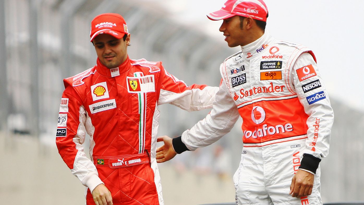 Felipe Massa and Lewis Hamilton before the title-deciding 2008 Brazilian Grand Prix.