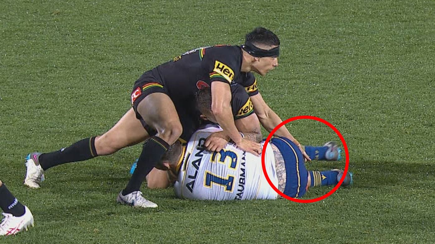 Panthers rookie Soni Luke has been issued a &#x27;concerning act notice&#x27; for this moment on Eels lock J&#x27;maine Hopgood.