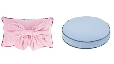 Velvet pink bow cushion, velvet round blue cushion, Kmart