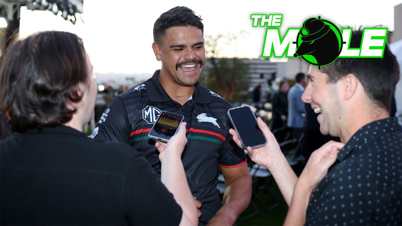 Latrell Mitchell is interviewed by journalists in Las Vegas.