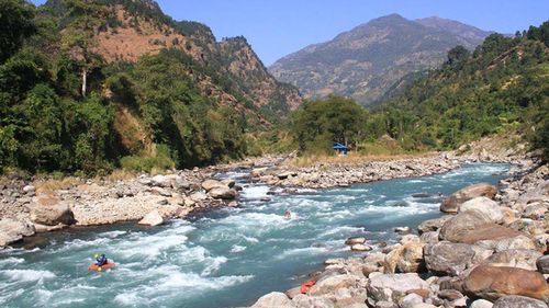 The mighty Karnali river cuts through a valley in Nepal