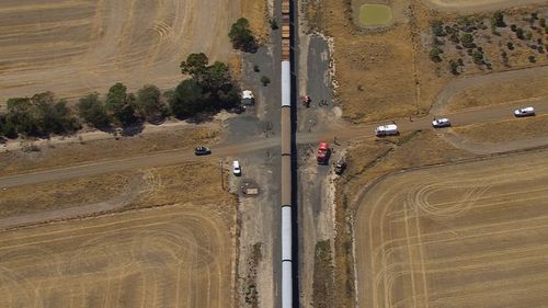 A freight train struck the car at a railway crossing on Reddies Road in Cressy, about 40km north of Colac, just after 10am.