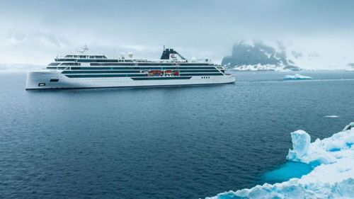 The Viking Polaris cruise ship in Antarctic waters.