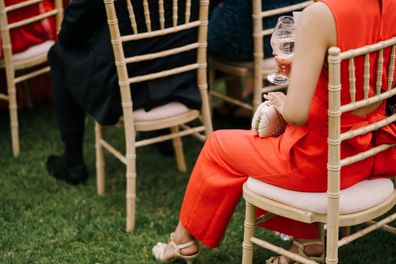 Red dress at wedding