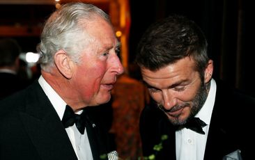 LONDON, ENGLAND - APRIL 04: (L-R) Prince Charles, Prince of Wales speaks with David Beckham prior to the &quot;Our Planet&quot; global premiereat Natural History Museum on April 4, 2019 in London, England. (Photo by John Sibley - WPA Pool/Getty Images)