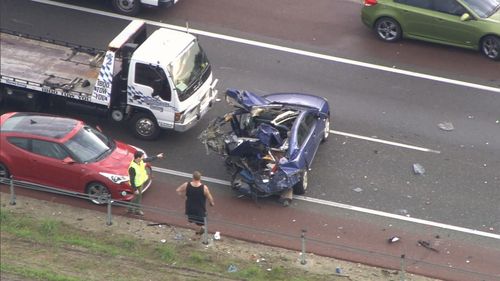 In total, four people were taken to hospital over the multi-vehicle crash. Picture: 9NEWS