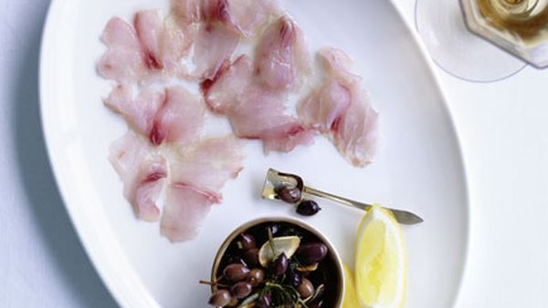 Suzuki mulloway carpaccio with wild olives