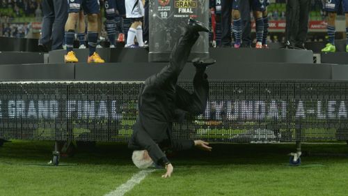 Mr Lowy went head-first into the pitch at AAMI Park in Melbourne. (AAP)