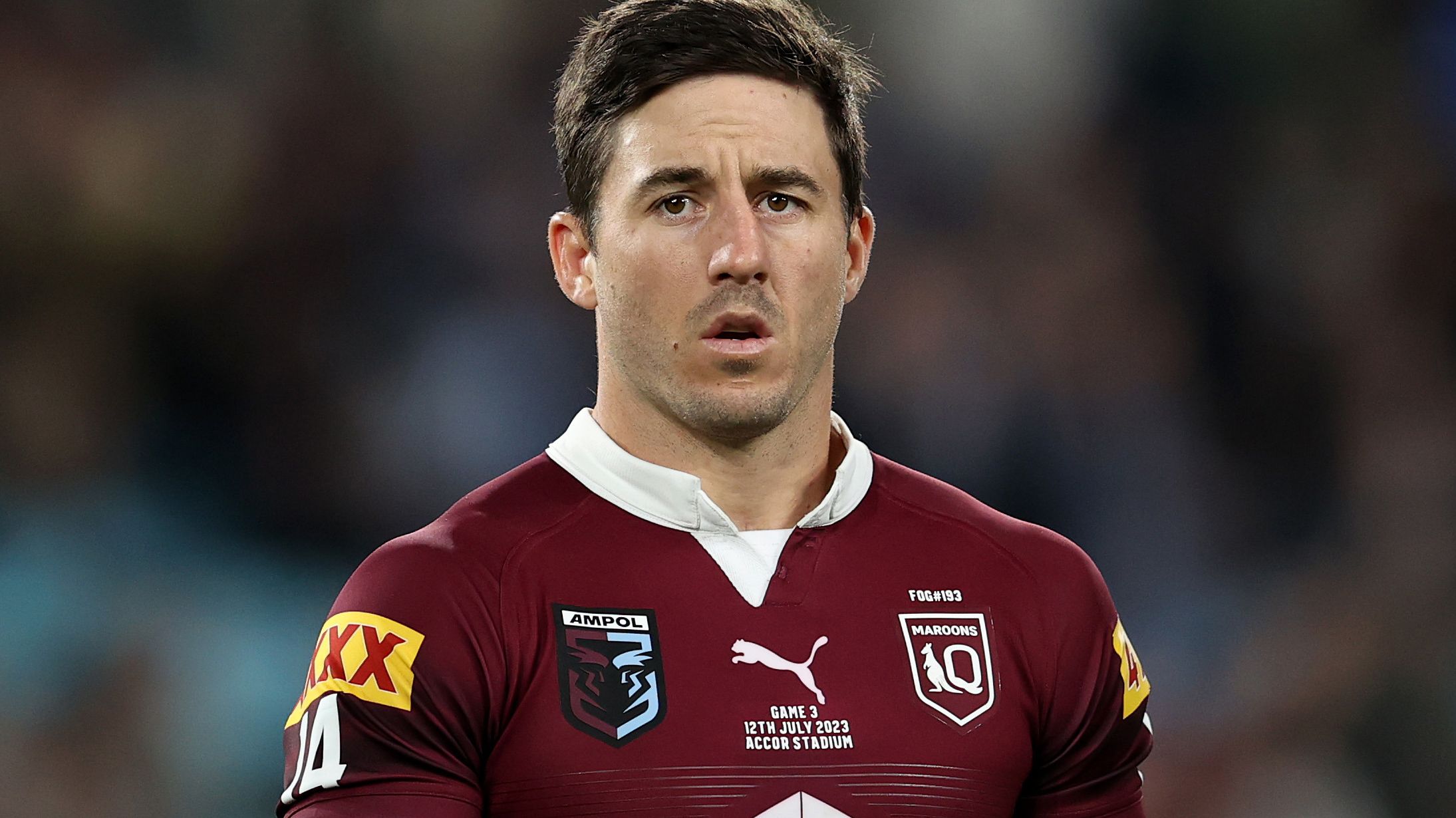 SYDNEY, AUSTRALIA - JULY 12: Ben Hunt of the Maroons looks on during game three of the State of Origin series between New South Wales Blues and Queensland Maroons at Accor Stadium on July 12, 2023 in Sydney, Australia. (Photo by Brendon Thorne/Getty Images)