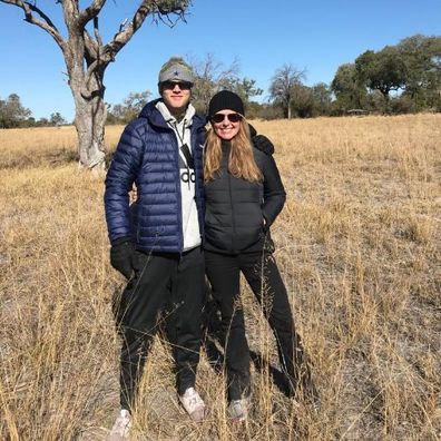 Victoria Arbiter with her son in Botswana.