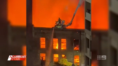 In one video, obtained by A Current Affair's Crime Editor Simon Bouda, a firefighter in extreme danger could be seen on a cherry picker.