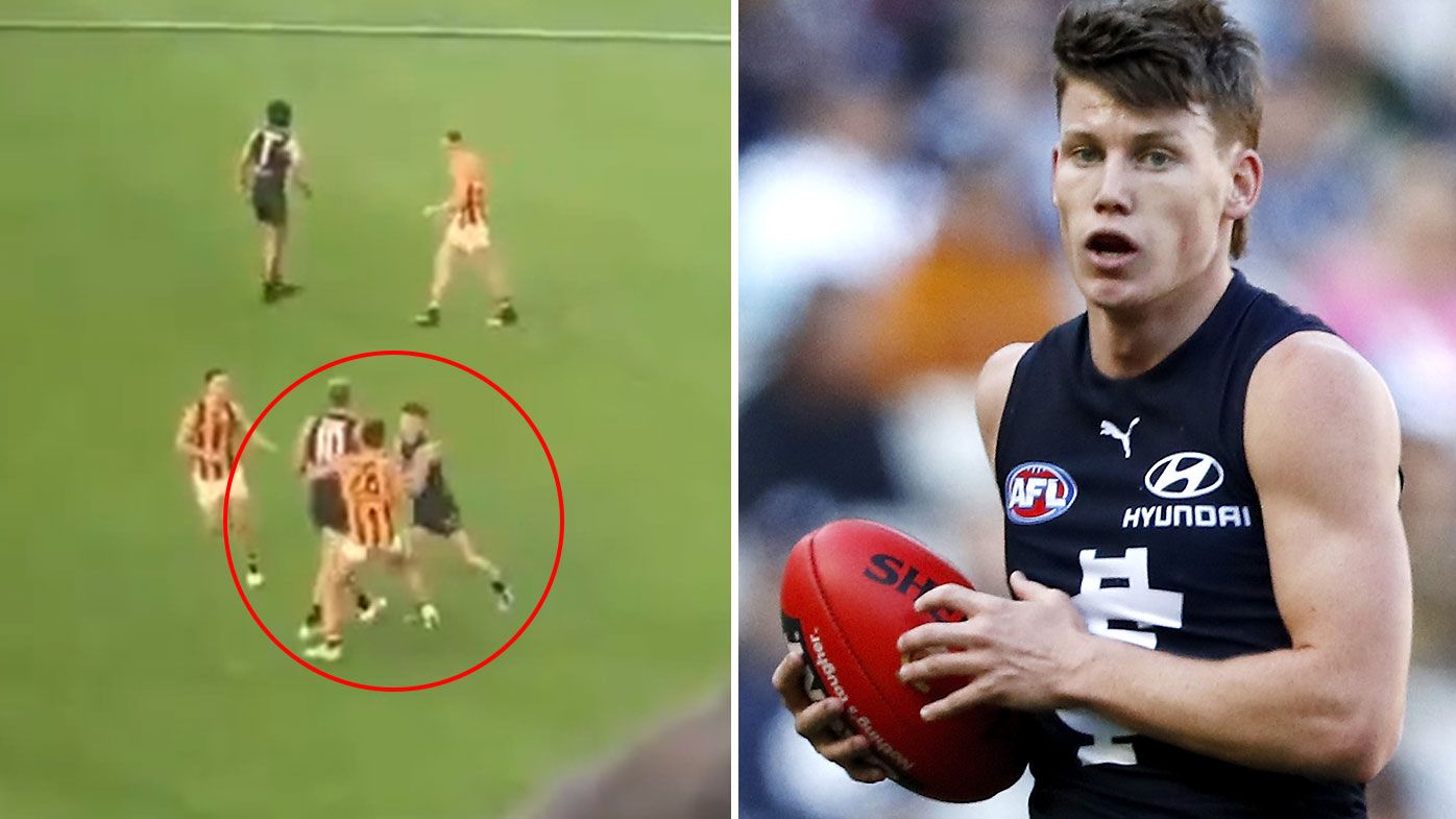 Hawthorn defender Kyle Hartigan hit with three-match suspension for off-ball hit on Sam Walsh