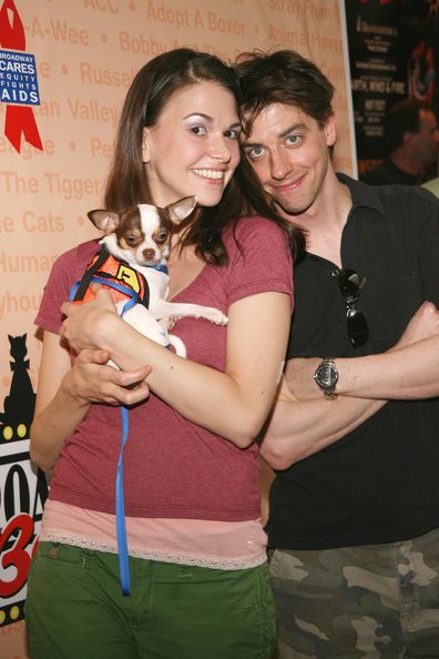 Sutton Foster and Chritian Borle with dog, James