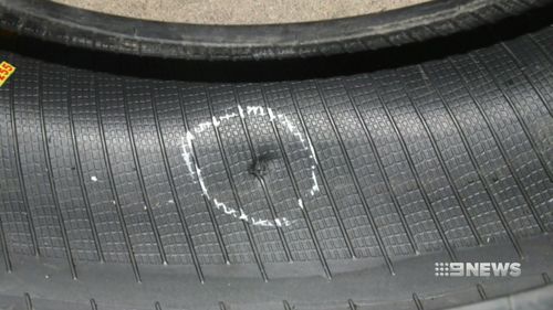The shot pierced a tyre.