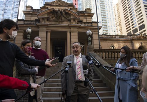 Lawyer Tony Nikolic leaving  Central Local Court, he is representing alleged horse striker Kristian Pulkownik.