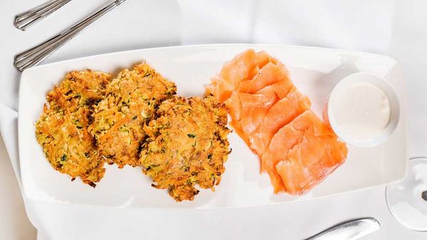 Susie Burrell's sweet potato and carrot fritters with smoked salmon