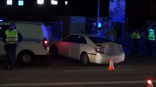 The truck smashed into another five vehicles before finally coming to a stop. The 22-year-old alleged offender was arrested. Picture: 9NEWS