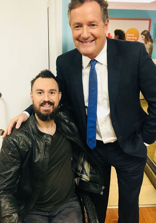 Mr Hibbert has become well known in the UK after talking about his treatment in Australia. Pictured with TV host Piers Morgan.