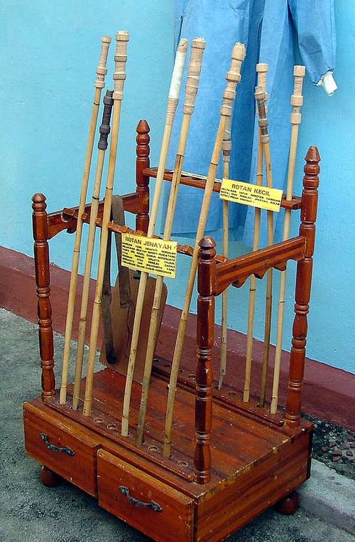 A display of rattan judicial canes from the Johor Bahru Prison museum, Malaysia. Photo courtesy PM Poon.