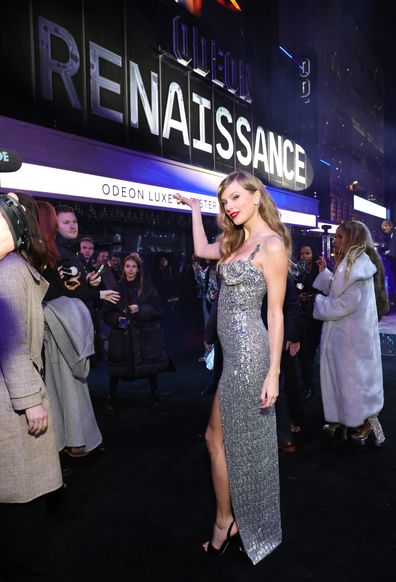 LONDON, ENGLAND - NOVEMBER 30: (EDITORIAL USE ONLY) (EXCLUSIVE COVERAGE) Taylor Swift attends the London premiere of "RENAISSANCE: A Film By Beyoncé" on November 30, 2023 in London, England. (Photo by Kevin Mazur/WireImage for Parkwood)
