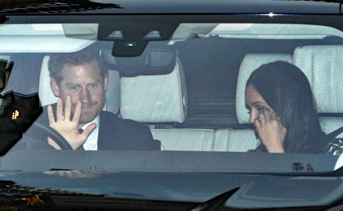 Britain's Prince Harry (L) and his fiancee, US actress Meghan Markle leave after the annual Christmas lunch at Buckingham Palace in London, Britain, 20 December 2017. 